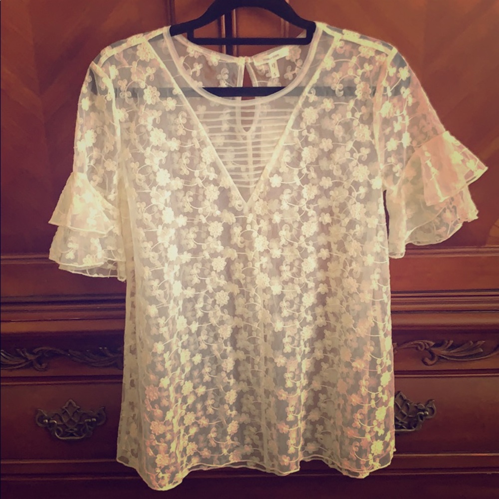White embroidered mesh top